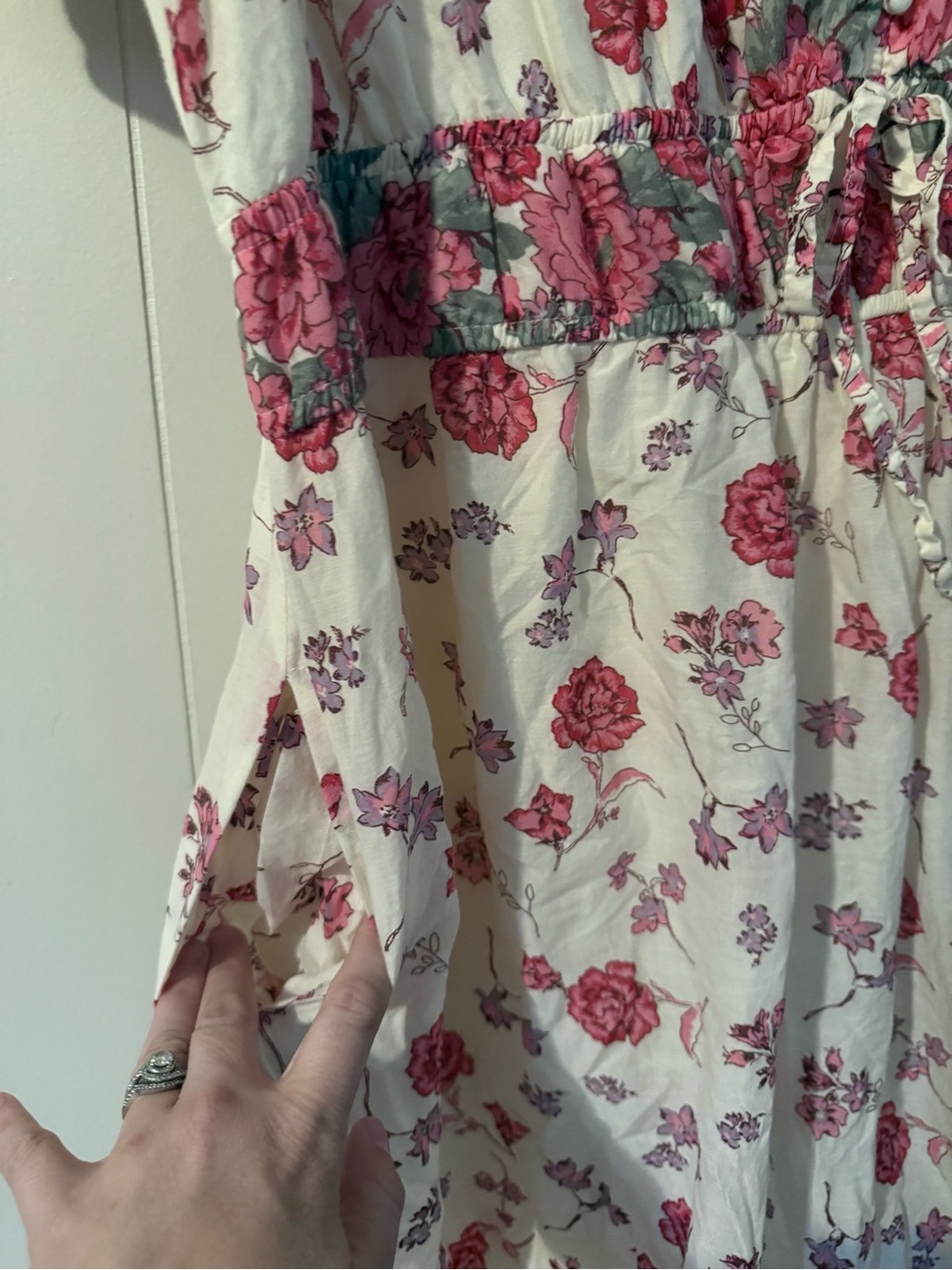 LEA Floral V-Neck Maxi Dress Cream Rose Boho Cottagecore 2X Flowy Cotton - Picture 10 of 10